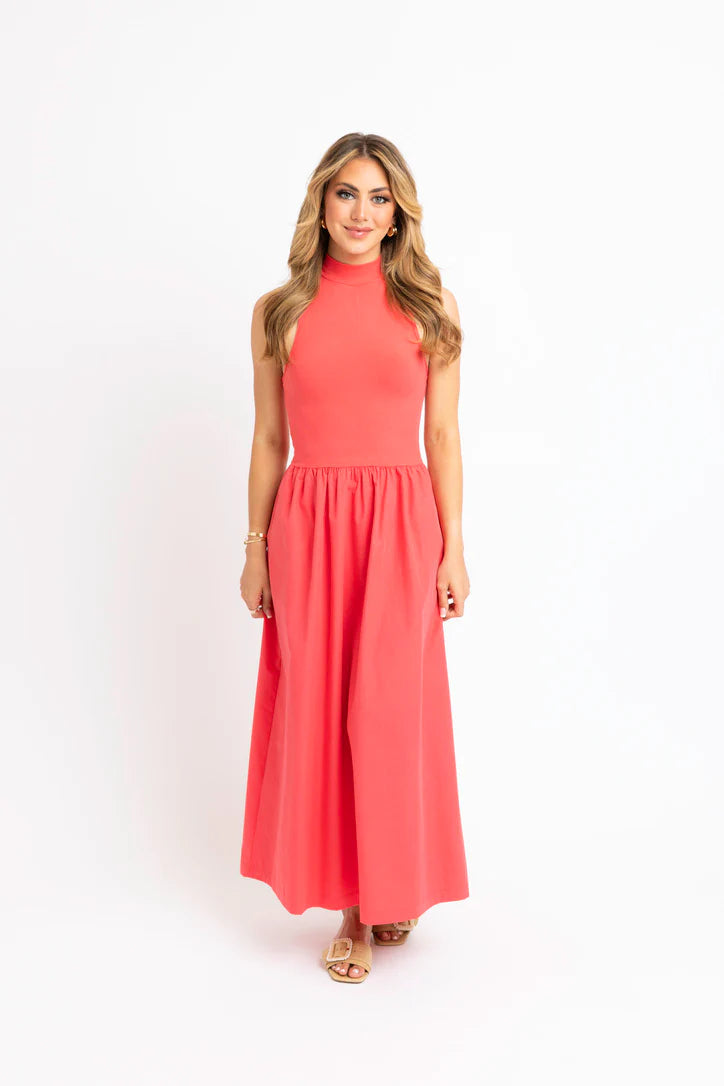 Solid Mock Maxi Dress - Coral