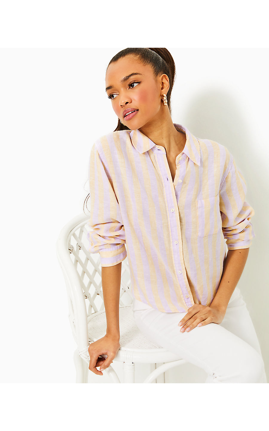 CORALYNN BUTTON DOWN - LILAC OPAL - ISLAND SECRETS STRIPE