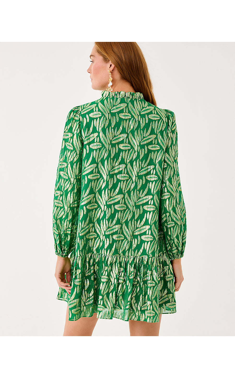 EVALINE SILK DRESS - BAMBOO GREEN - LEAFY BABE METALLIC SILK CLIP
