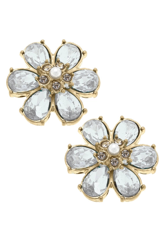 BROOKE RHINESTONE & PEARL FLOWER STUD EARRING
