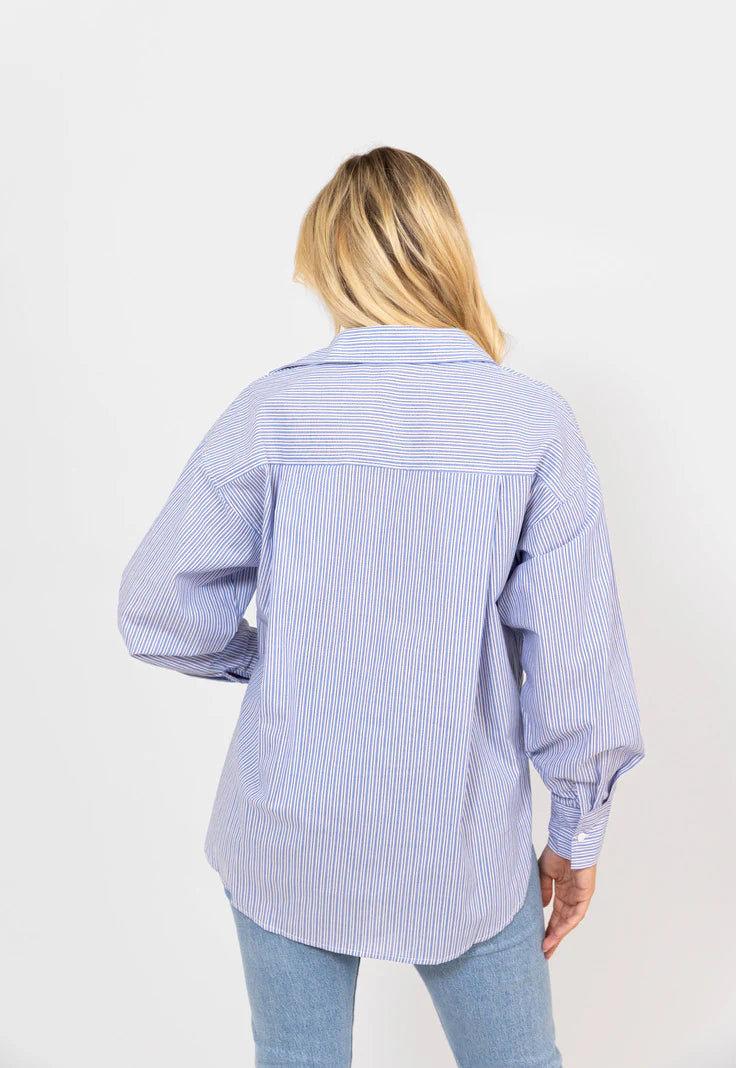 POPLIN STRIPE BUTTON UP TOP