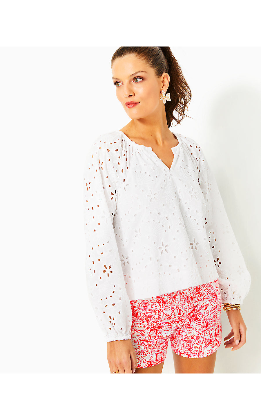 MAISHA EYELET TOP - RESORT WHITE SEALIFE