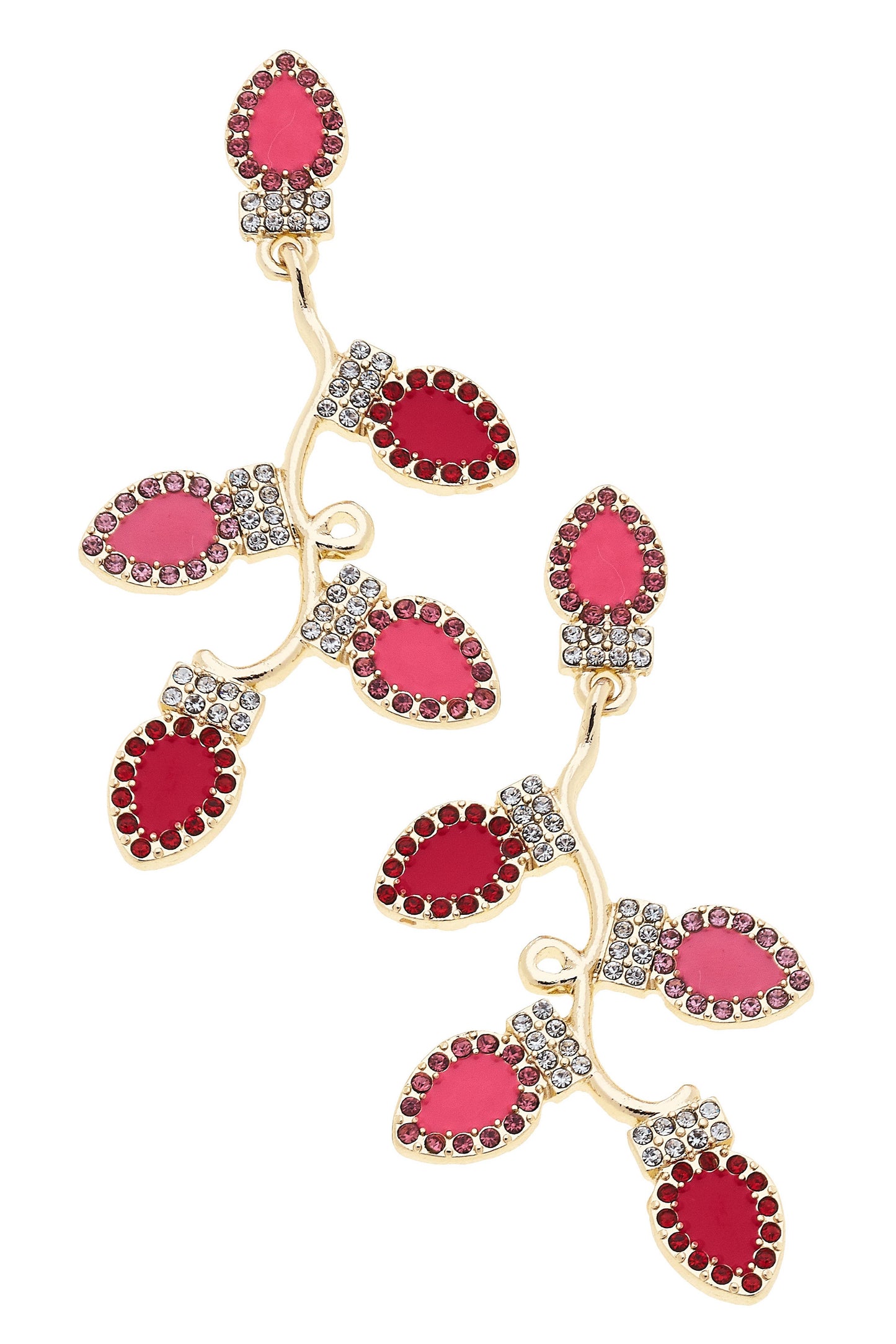 Canvas Style - Rhinestone Enamel Christmas Lights Earrings in Pink