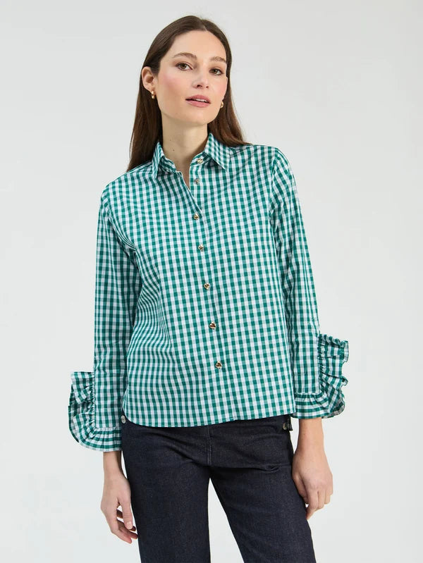 Gingham Ruffle Shirt - Green
