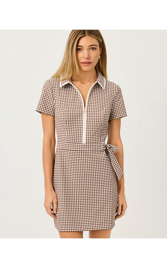 KATHY SHORT SLEEVE TIE DR - COCO BEACH - MINI PERFORMANCE GINGHAM