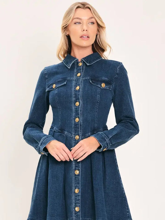 A Washed Denim Mini Dress - Medium Indigo