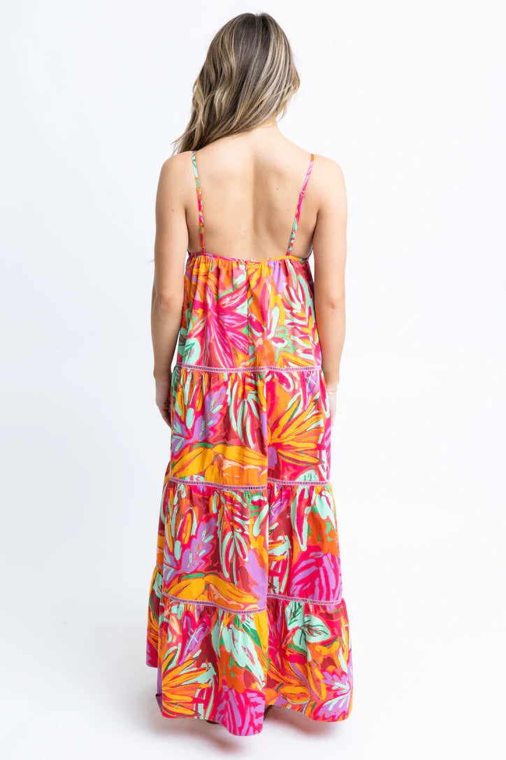 Tropical Halter Tier Maxi Dress