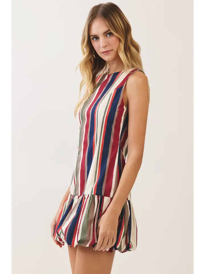 Multicolor Stripe Bubble Hem Mini Dress