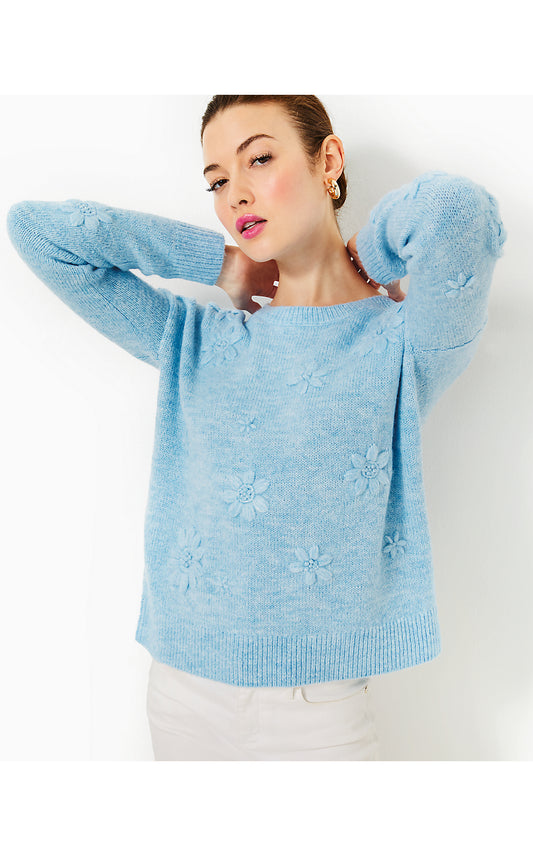 ELIZABELLE SWEATER - HEATHERED BONAIRE BLUE - COASTAL FLOWERS