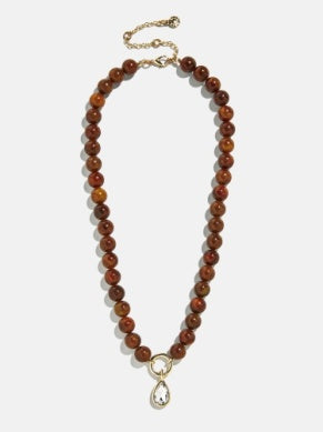 Janette Beaded Ring Necklace - Brown