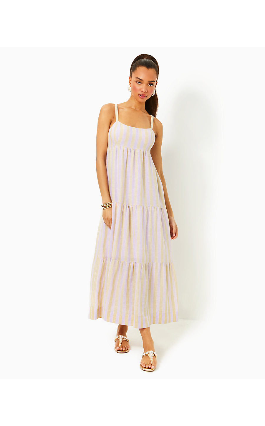 JAVANNE LINEN MAXI DRESS - LILAC OPAL - ISLAND SECRETS STRIPE