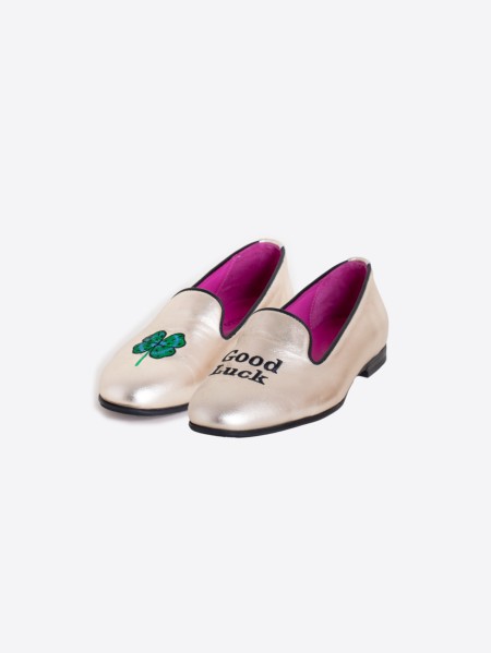 SHOE SLIPPER PIEL ORO EMB METALLIC GOLD