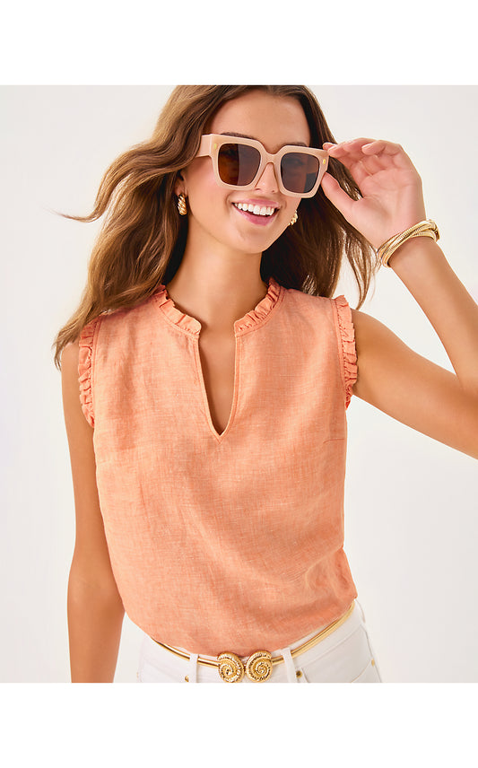 KAVALLA SLEEVELESS RUFFLE - PAPAYA X RESORT WHITE