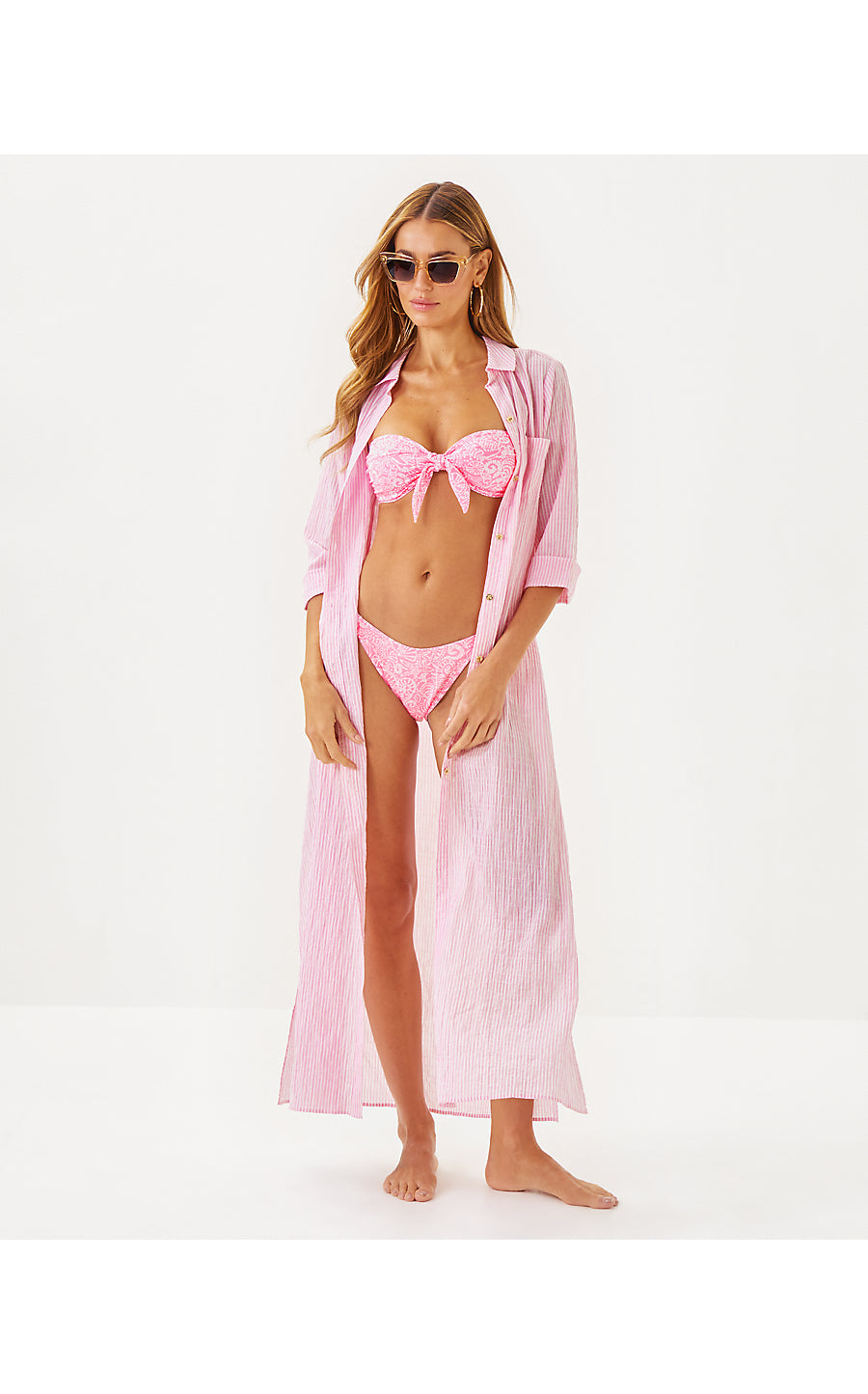 NATALIE MAXI COVERUP - CONCH SHELL PINK - LTWT OXFORD STRIPE