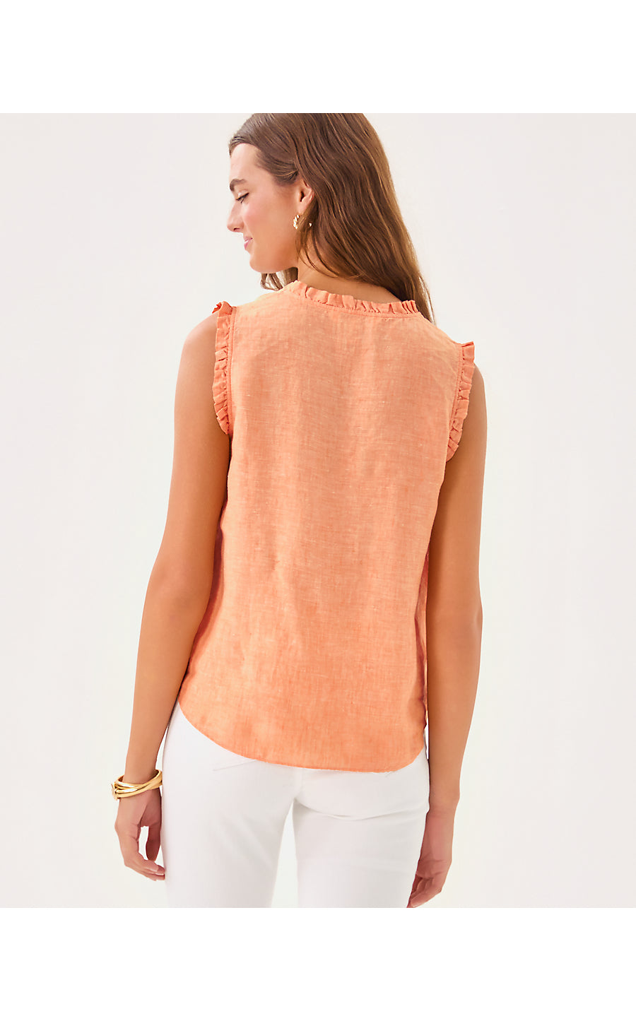 KAVALLA SLEEVELESS RUFFLE - PAPAYA X RESORT WHITE