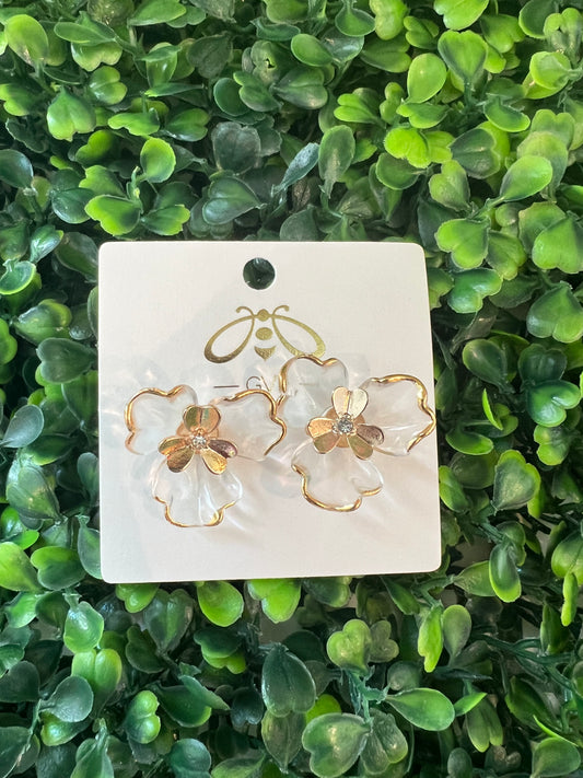 CLEAR + GOLD FLOWER EARRINGS