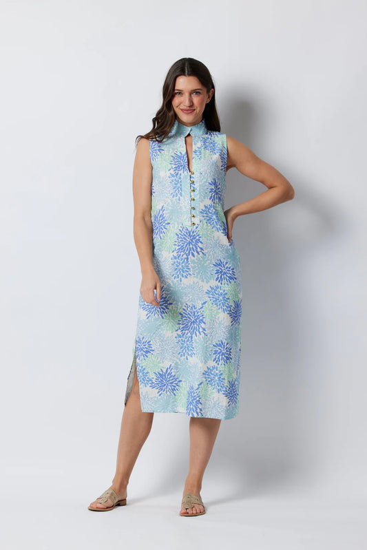 Coral Print Sleeveless Midi Tunic Dress