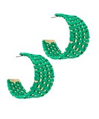 Woven Raffia Wide Hoops - Green