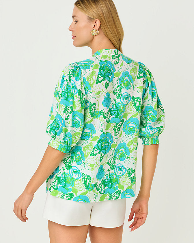 Mialeigh Linen Top - Resort White Monarch Rose