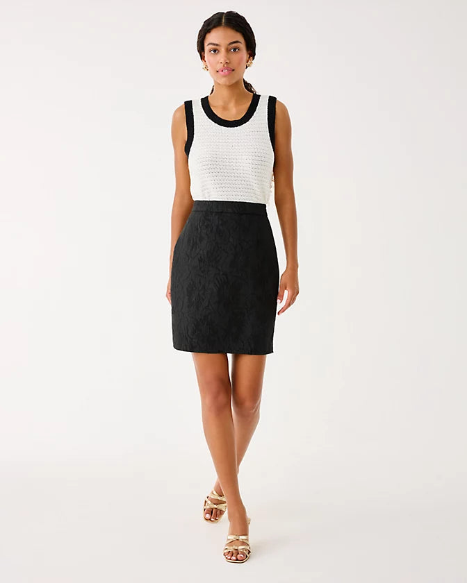 CANDEE JACQUARD SKIRT - NOIR - EXPLODED FLOWER STRETCH JACQUARD
