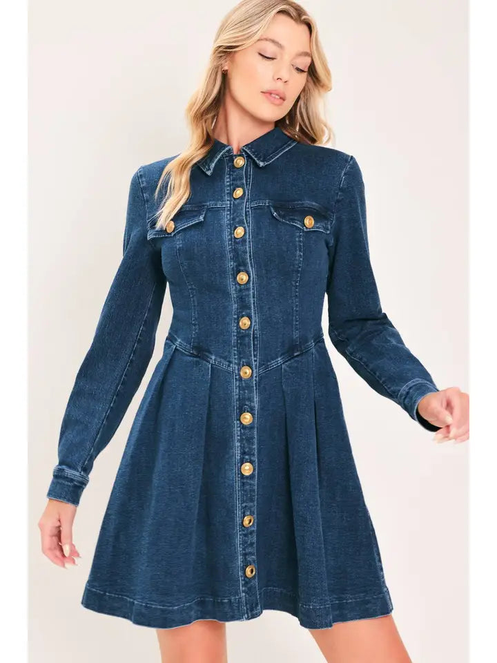 A Washed Denim Mini Dress - Medium Indigo