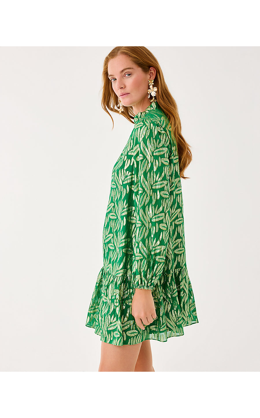 EVALINE SILK DRESS - BAMBOO GREEN - LEAFY BABE METALLIC SILK CLIP