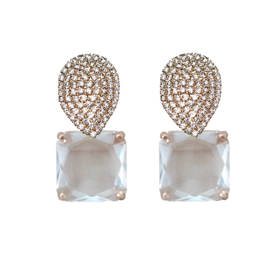 St Armands Designs of Sarasota - Clear Crystal Retro Pave Crystal Gum Drop Statement Earrings