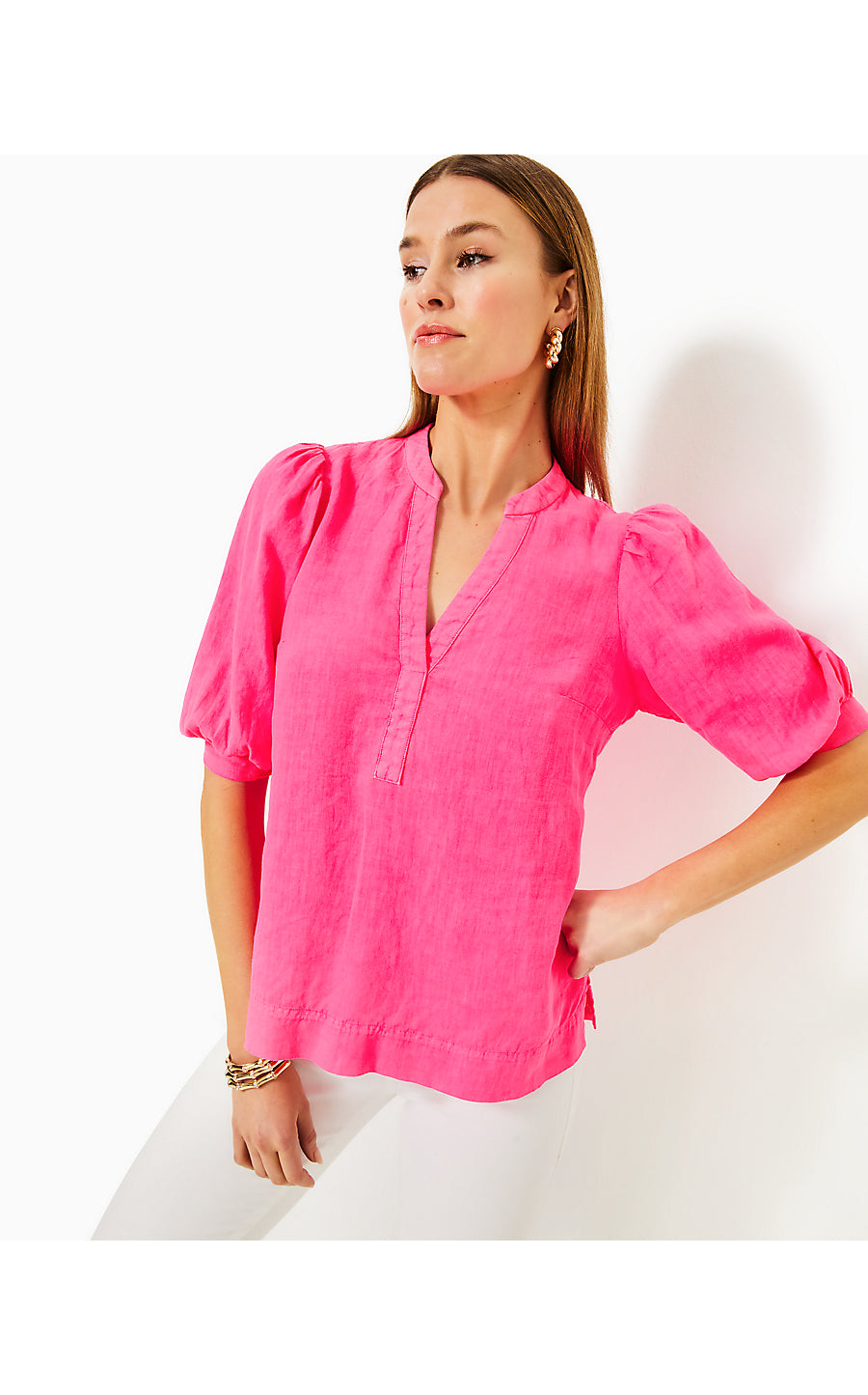 MIALEIGH LINEN TOP - PASSION FRUIT PINK