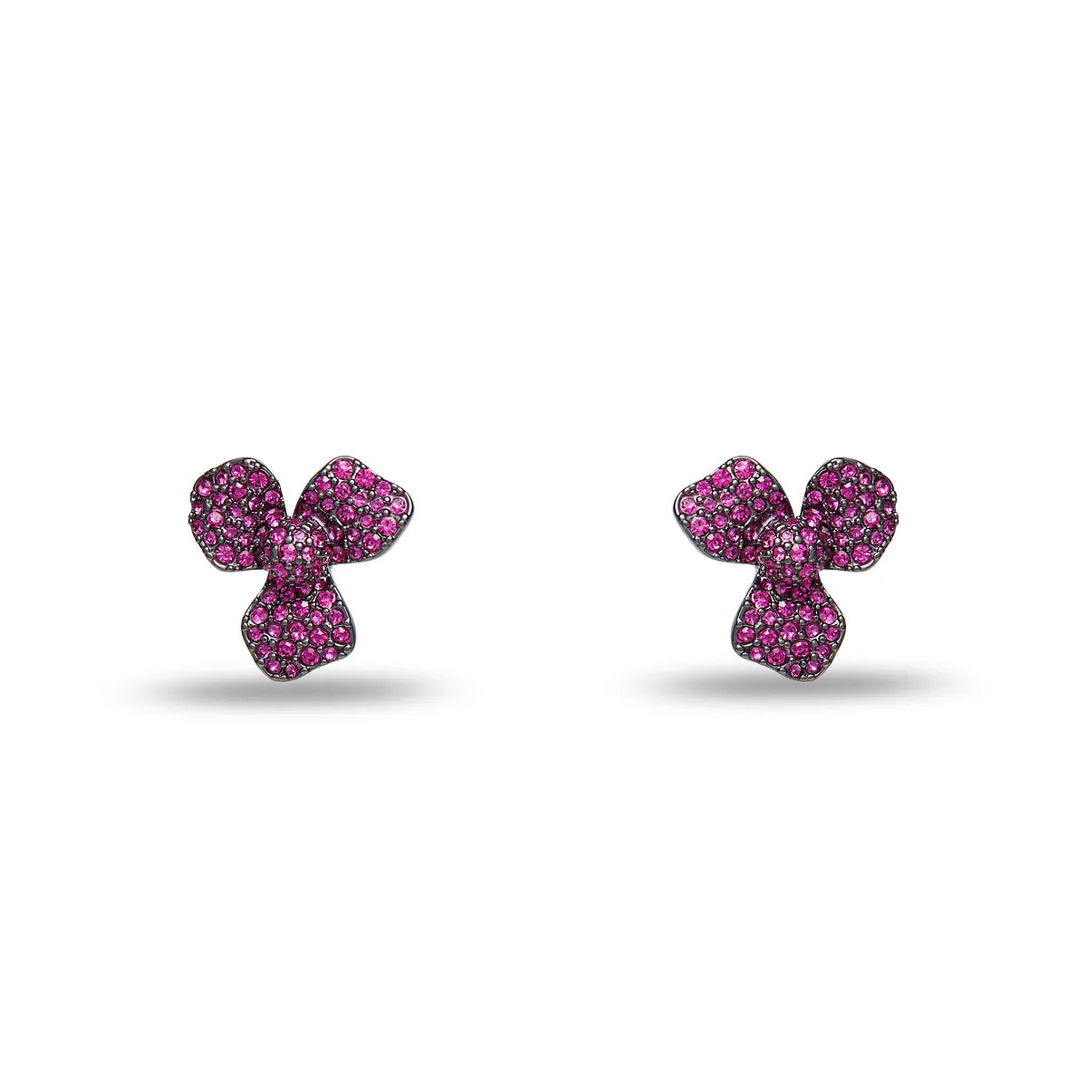 PAVE TRILLIUM STUD EARRINGS- RASBERRY