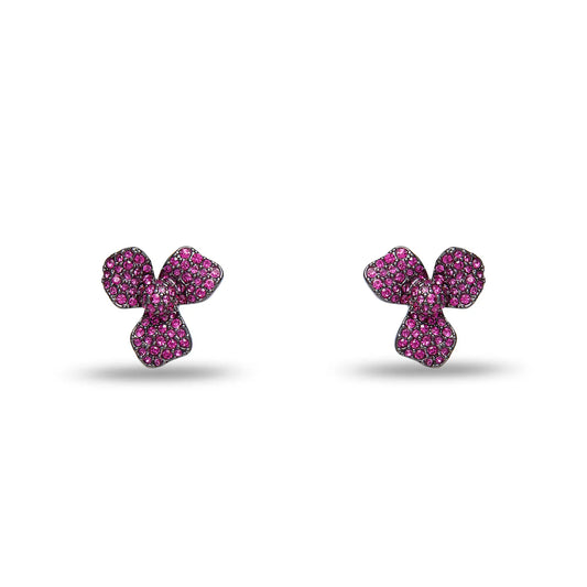 PAVE TRILLIUM STUD EARRINGS- RASBERRY