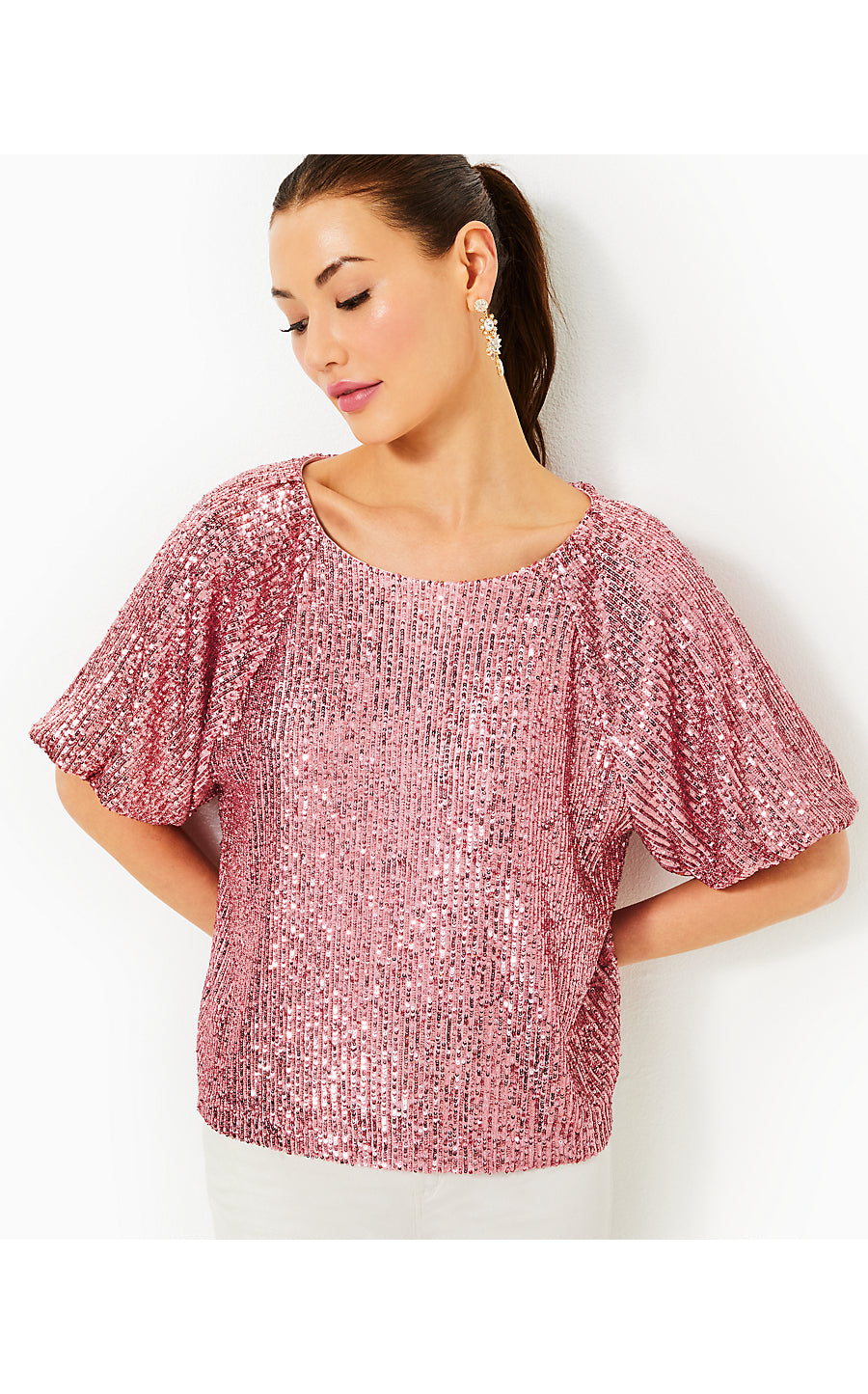 CRESSIDA KNIT TOP - CONCH SHELL PINK - TREASURE BOX SEQUIN KNIT