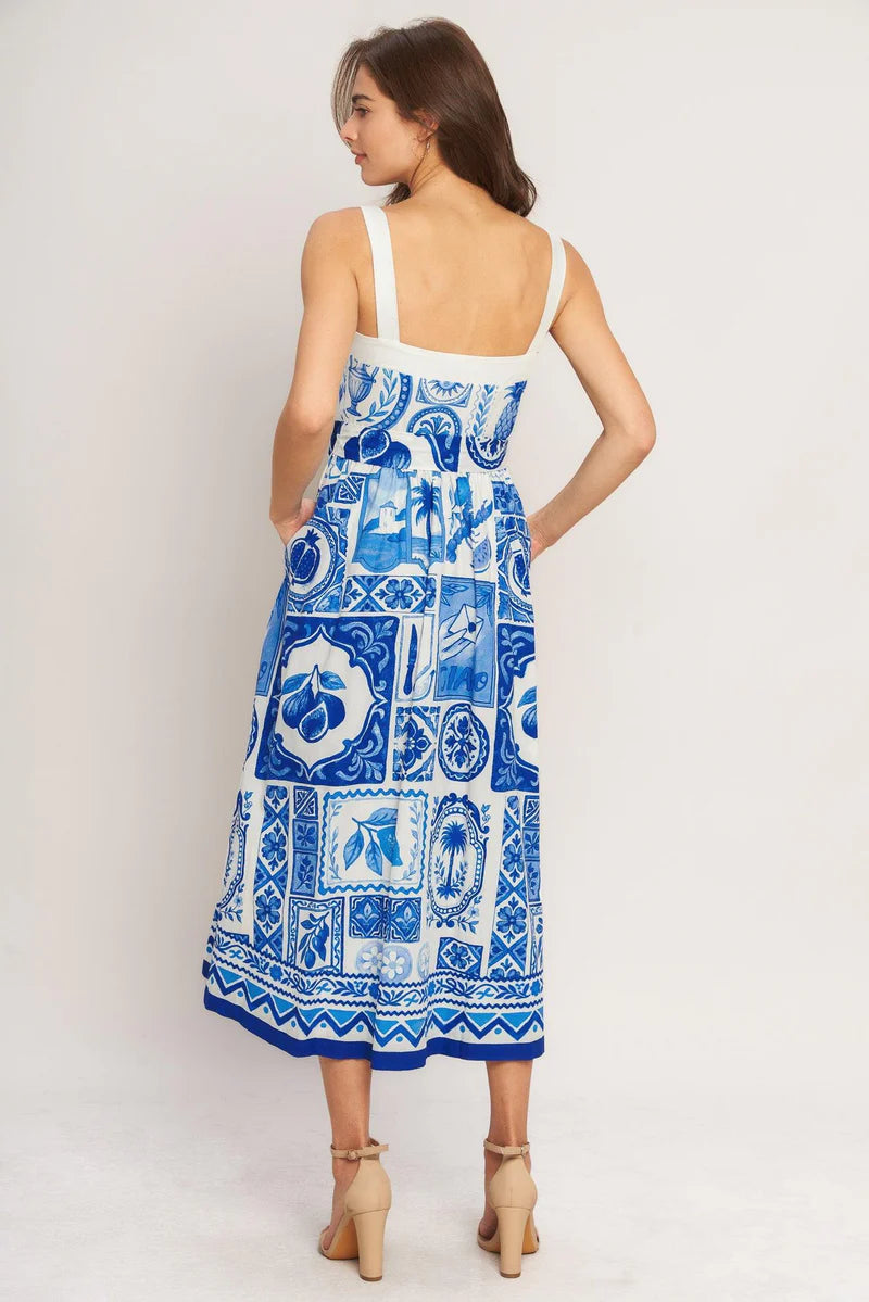 MAJOLICA  DRESS - IVORY BLUE