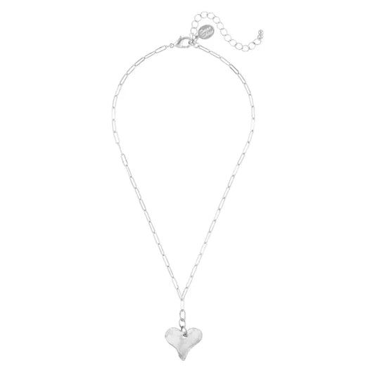 Silver Paperclip Chain Heart Necklace