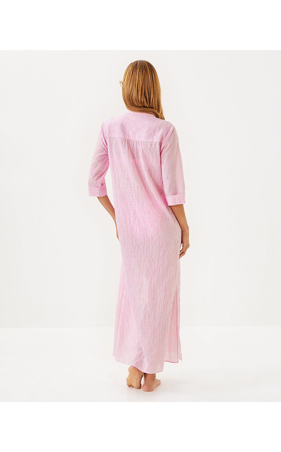 NATALIE MAXI COVERUP - CONCH SHELL PINK - LTWT OXFORD STRIPE