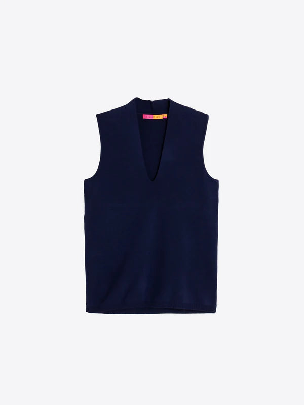 NAVY KNIT TOP WITH V-NECK
