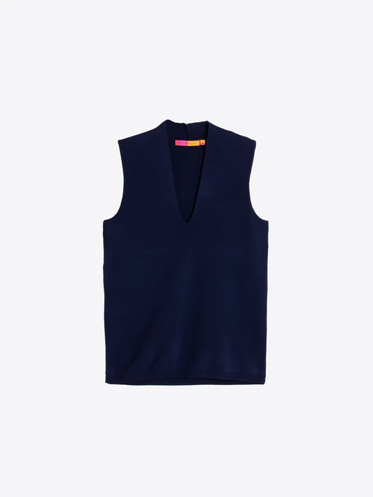 NAVY KNIT TOP WITH V-NECK