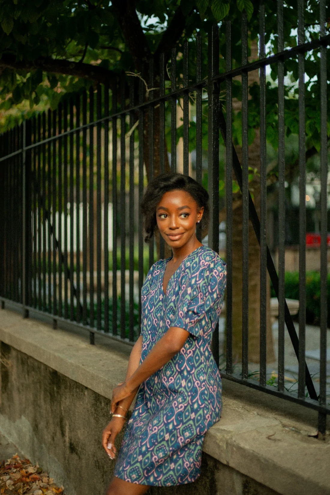 V- NECK PUFF SLEEVE DRESS- IKAT PRINT