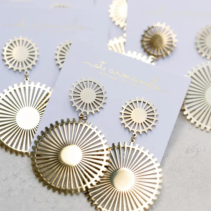 Gold Pinwheel Drop Earrings