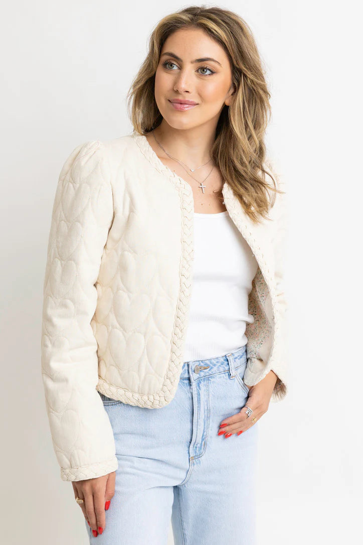 DENIM HEART STICH JACKET - IVORY