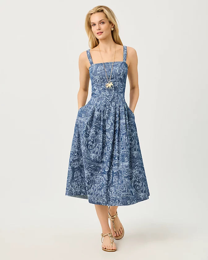 CALLOWAY MIDI DRESS - INDIGO - ALL DAY CHAMBRAY PAISLEY PARADE PIGMENT