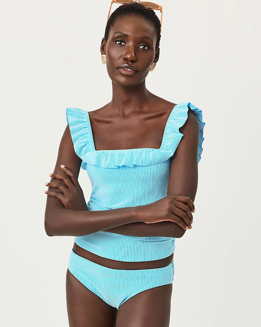 Betie Bikini Bottom - Capri Blue Seersucker Stripe