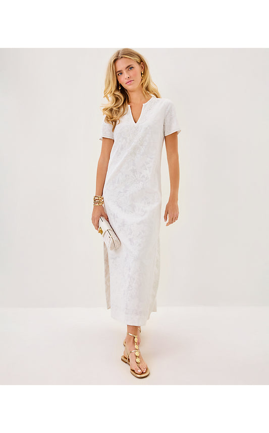 ARIELLA LINEN MAXI DRESS - RESORT WHITE - CATCHIN RAYS OVERPRINT