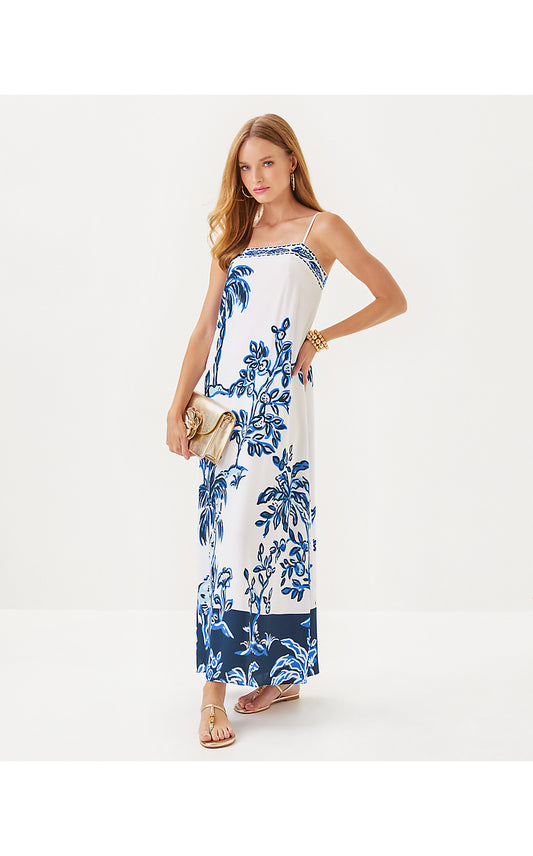 JESSLYN SILK MAXI SLIP DRESS - RESORT WHITE - OVERSIZED TALL TALES ENGINEERED WOVEN MAXI DRESS