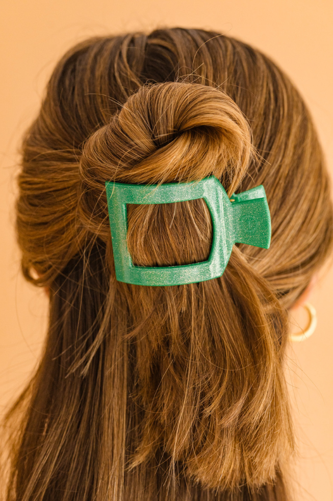 TELETIES - Square Flat Hair Clip | Small | Shamrock Shimmer
