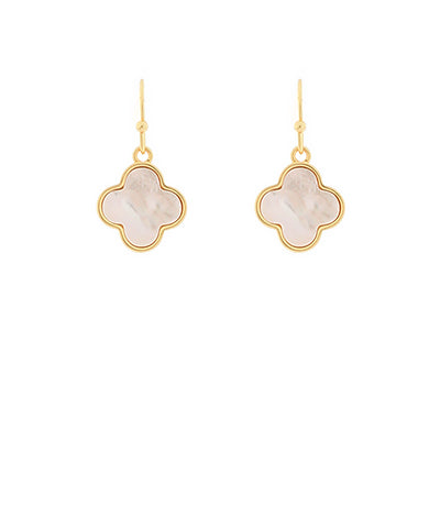 MOP Clover Drop Earrings - Cream/Gold