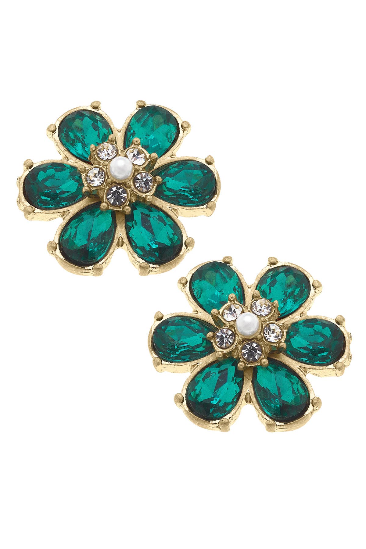 Canvas Style - Brooke Rhinestone & Pearl Flower Stud Earrings: Clear