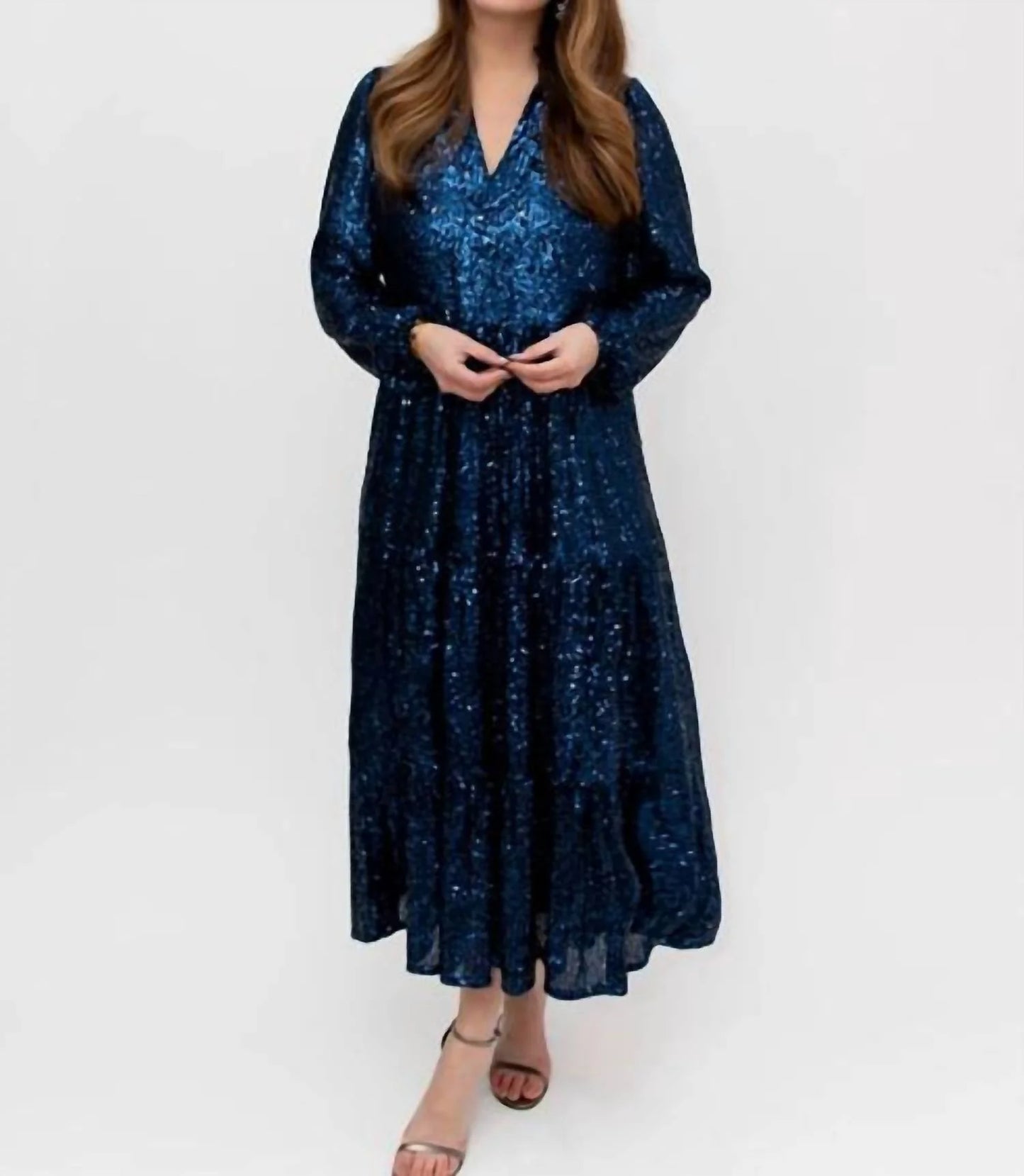 ANNE MIDI DRESS - NAVY SEQUIN