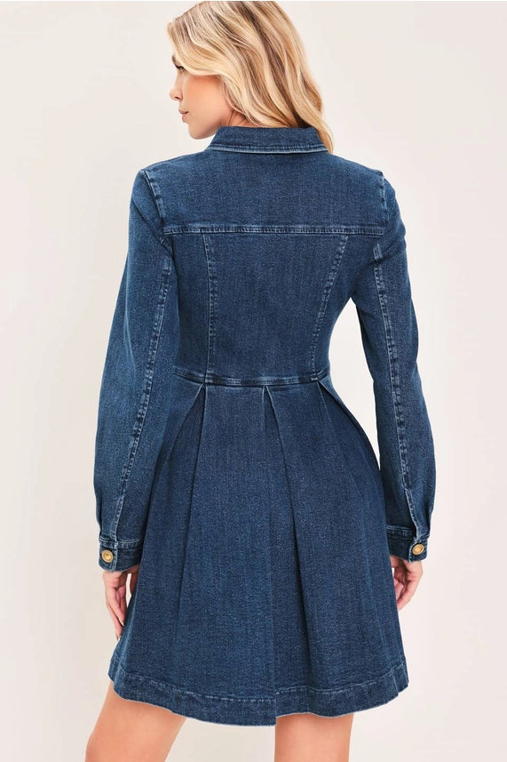 A Washed Denim Mini Dress - Medium Indigo