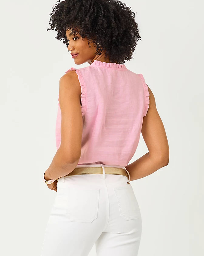 KAVALLA SLEEVELESS RUFFLE - CONCH SHELL PINK