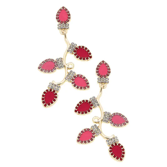 RHINESTONE ENAMEL CHRISTMAS LIGHTS EARRINGS IN PINK